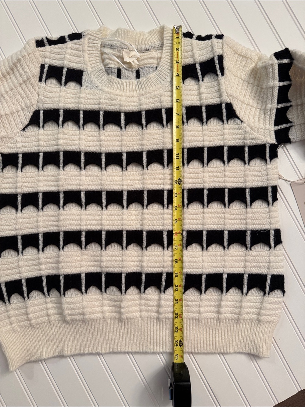 NWT Cyrus Chunky Textured Windowpane Crewneck Sweater XL Cream Black - Picture 6 of 9